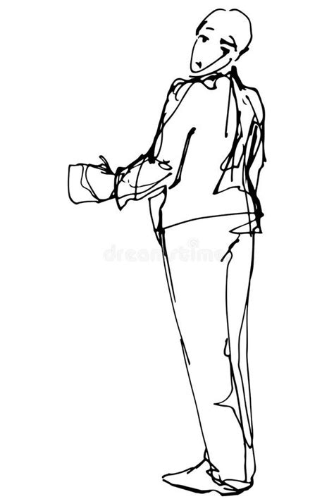 Vector Sketch Of A Man Looking Back Over His Shoulder Stock Vector