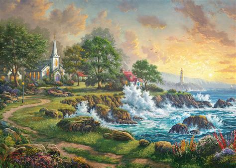 Seaside Haven Jigsaw Puzzle | Thomas kinkade paintings, Kinkade