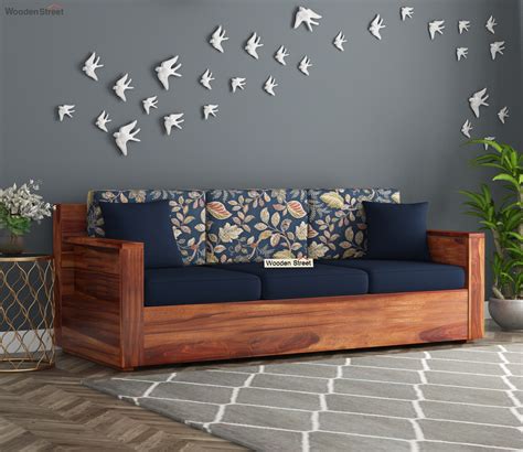 buy marriott 3 seater wooden sofa honey indigo dusky leaf online in india at best price