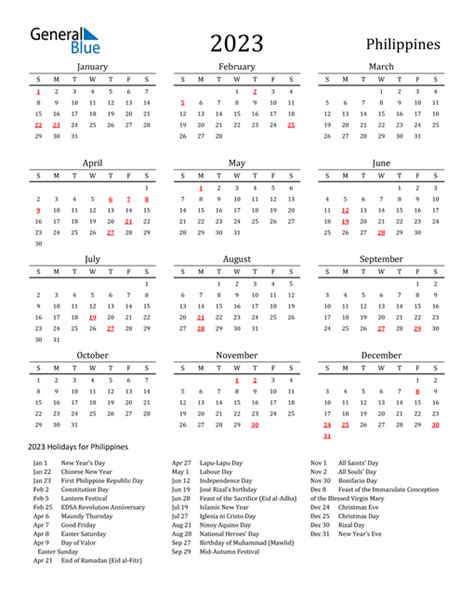 2023 Philippines Calendar With Holidays