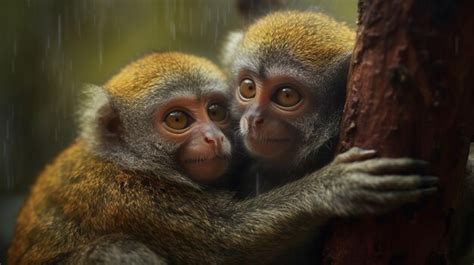 Premium Ai Image Two Monkeys Hugging Each Other In A Tree