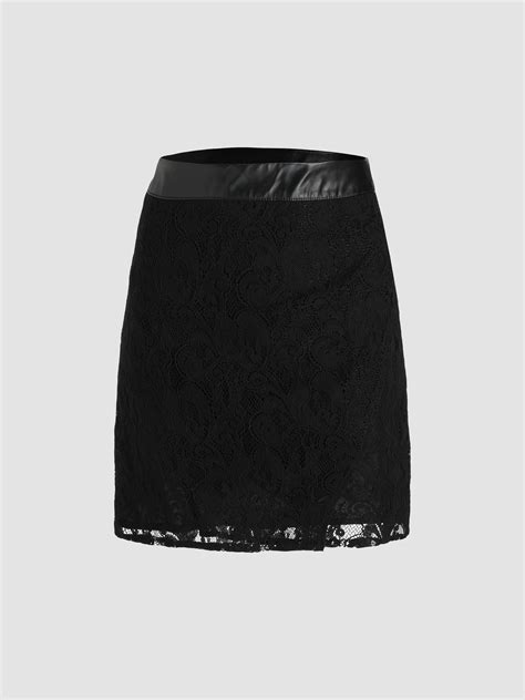 Lace Leather Waist Mini Skirt Cider