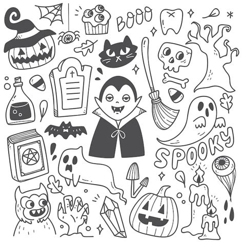 Set Of Cute Halloween Doodles Vector Premium Download