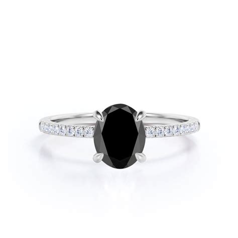 Classic Engagement Ring Oval Black Diamond Ring Solitaire Etsy