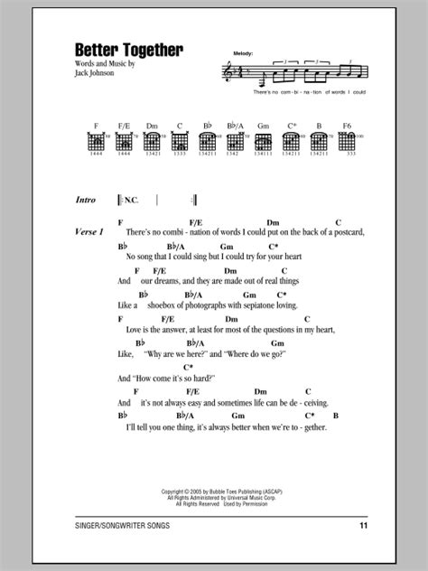 Better Together Sheet Music By Jack Johnson Lyrics And Chords 155326