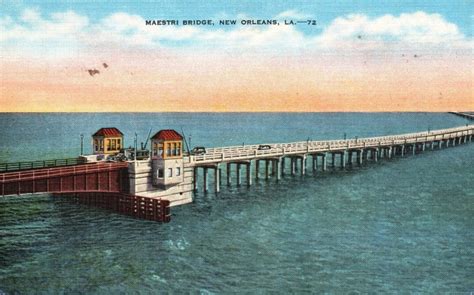 Vintage Postcard Maestri Bridge Spans Lake Pontchartrain New Orleans