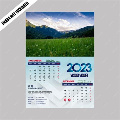Premium Vector 2023 Calendar With Hijri 1444 1445 Calendar Design
