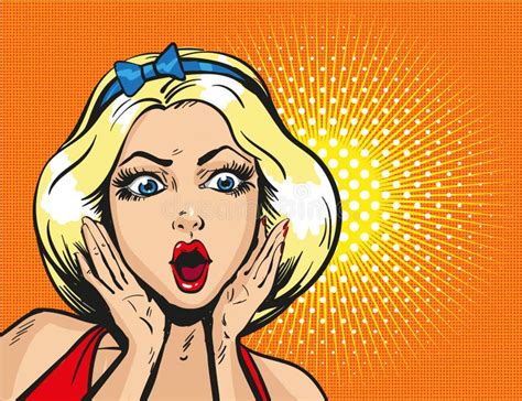Pop Art Surprised Blond Woman Face With Open Mouth Stock Vector Illustration Of Colorful Hand