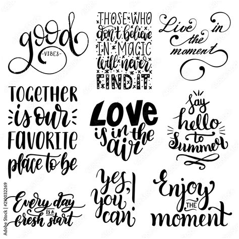 vector set of hand lettering with motivational phrases calligraphy inspirational quotes