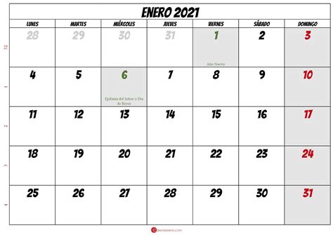 Matrícula | todas las carreras: Calendario enero 2021 para imprimir - Calendarena