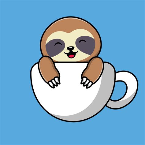 Cute Sloth On Coffee Cup Cartoon Vector Icon Illustration Animal Drink