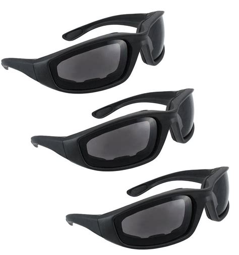 3 Pair Motorcycle Riding Sunglasses Smoke Black Lens Padded Comfortable Glasses Wind Resistant