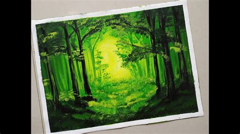 How To Paint Simple Green Forest In Early Morning Time Acrylic