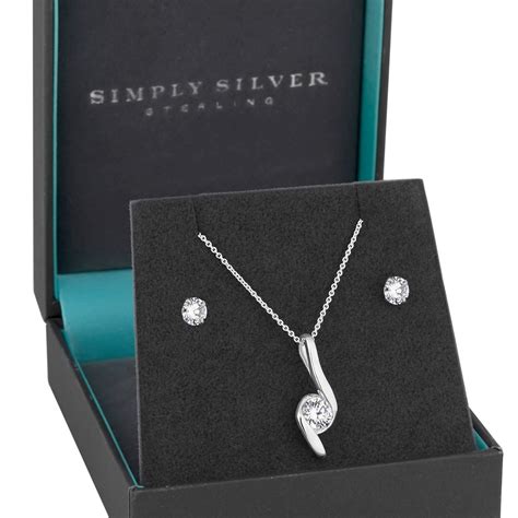 Simply Silver Sterling Silver 925 Cubic Zirconia Swirl Jewellery Set