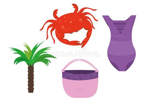 Summer Holidays Beach Vacation Accessories Cartoon Images Set Vector