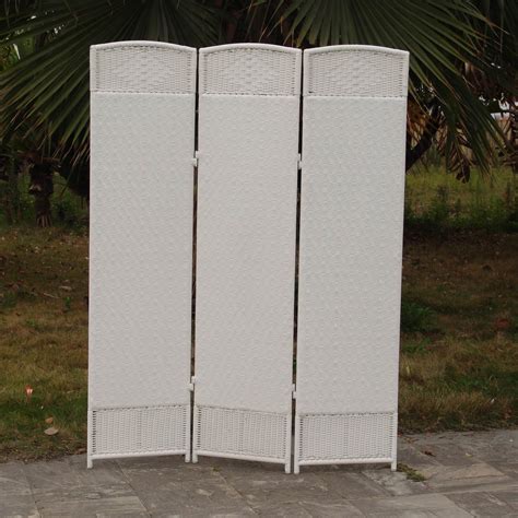 Outdoorindoor Woven Resin 3 Panel Room Divider White Outdoor