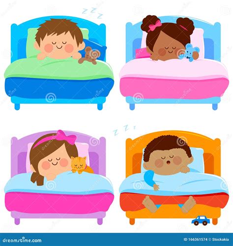Children Sleeping In Their Beds Vector Illustration Stock Vector