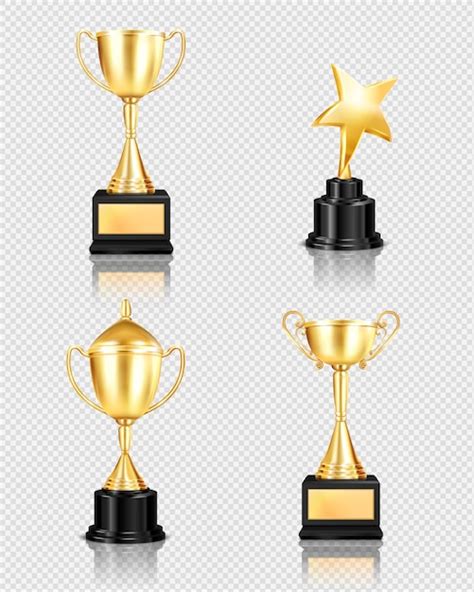 Free Vector Trophy Award Realistic Set On Transparent Background With