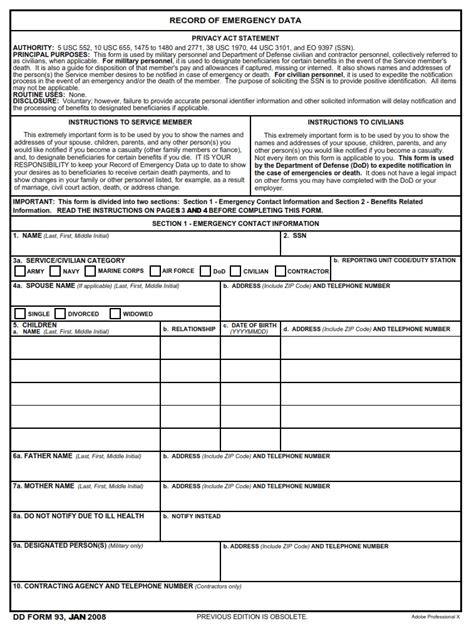 Dd Form 93 Record Of Emergency Data Dd Forms