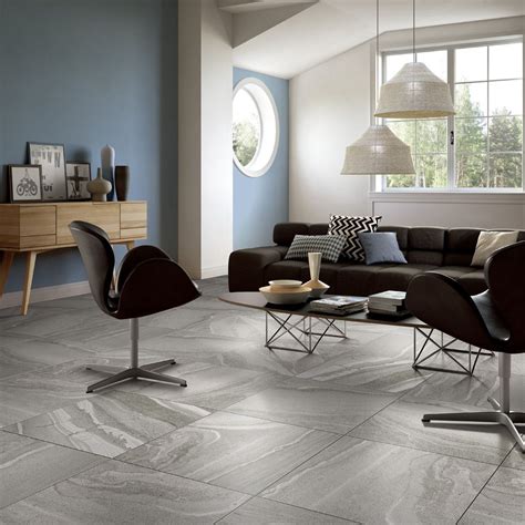 Horizon Grey Roomscene Living Room Tiles Brown Tile Floor
