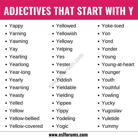 108 Adjectives That Start With Y Y Adjectives Esl Forums