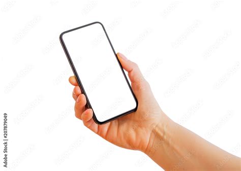Person Holding Smartphone With Blank White Screen Mobile App Mockup