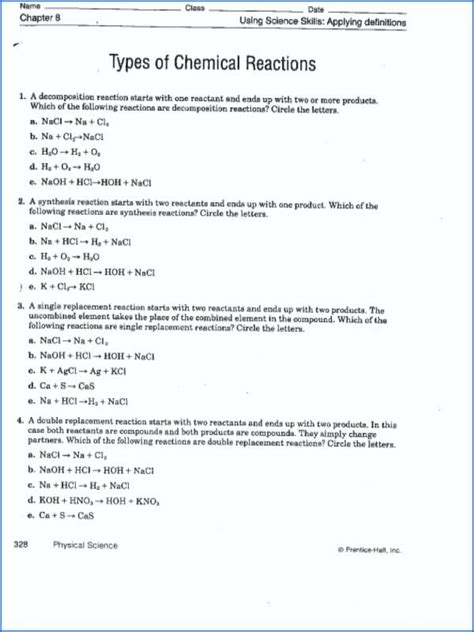 Classifying Chemical Reactions Worksheet Answers | Briefencounters