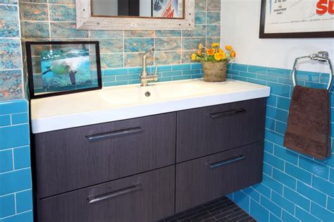 Amazon's choicefor bathroom vanity stools. Mod Brown Floating Vanity in Teal Tiled Bathroom | Teal ...