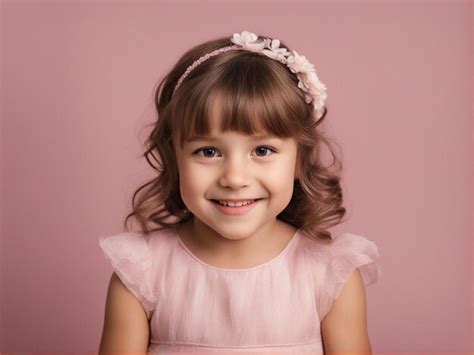 Una Niña De 4 Años Vestida De Color Rosa Claro Sobre Un Fondo Pastel Foto Premium