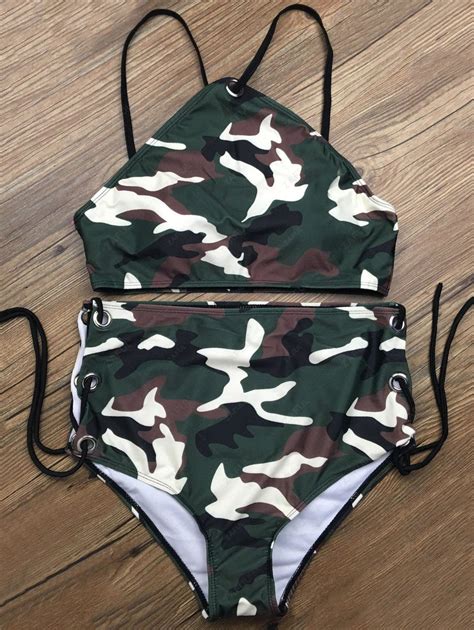 19 Off 2021 Lace Up High Waisted Camo Swimsuits In Camouflage Color