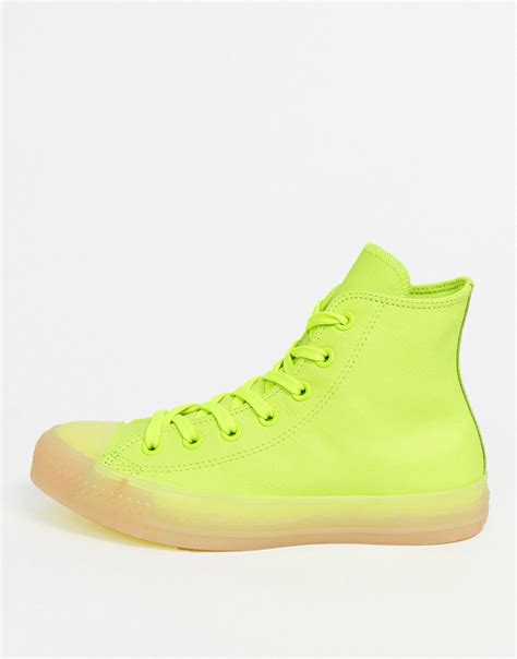 Converse Chuck Taylor Hi Leather Neon Yellow Sneakers Lyst