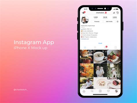 Instagram App Profile Mockup On Iphone X By Charles Koh