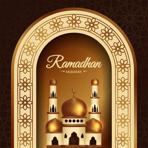 Ramadan Mubarak Poster With Mosque Under Arch 834119 Vector Art At Vecteezy
