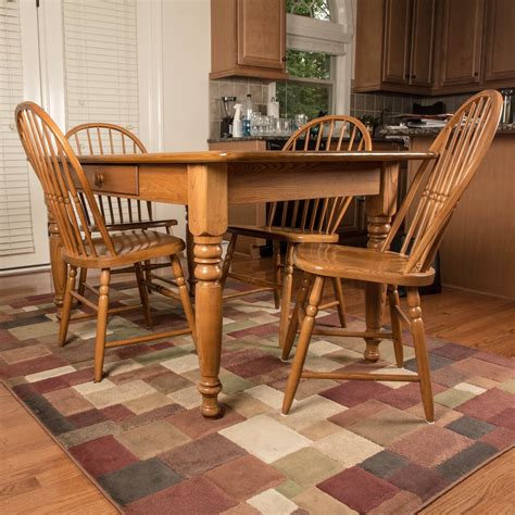 S Bent And Bros Oak Farmhouse Style Dining Room Table And Chairs Ebth