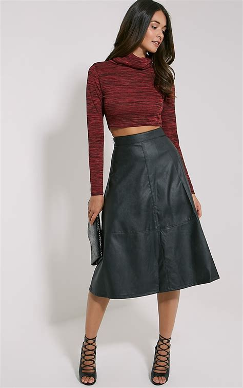 Alison Black Faux Leather A Line Midi Skirt Prettylittlething