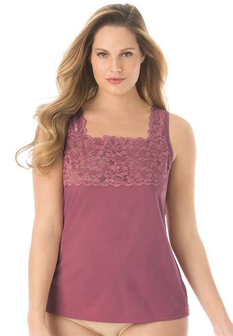 Comfort Choice Silky Lace Trimmed Camisole Slip Plus Size Outfits