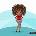 Afro woman clipart with red business suit and glasses African-American ...