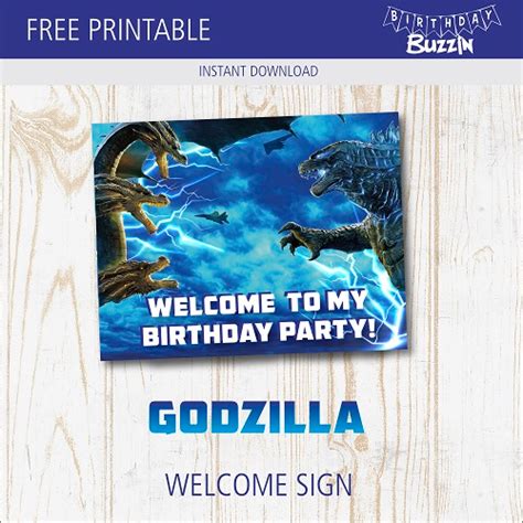 Free Printable Godzilla Welcome Sign Birthday Buzzin Godzilla Party