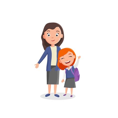 Premium Vector The Girl And The Teacher Are Happy To Return To School