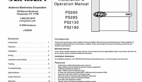 JENSEN PS2130 - AMPLIFIER INSTALLATION & OPERATION MANUAL Pdf Download
