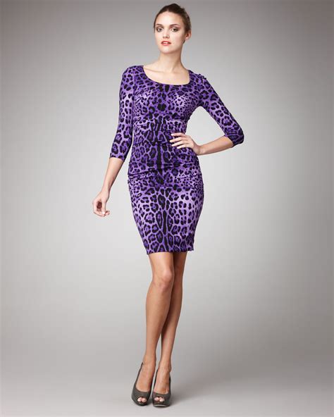 Lyst Dolce And Gabbana Leopard Print Sheath Dress In Purple