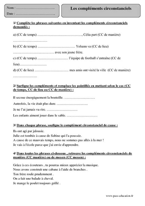 Compl Ments Circonstanciels Cm Exercices Corrig S Grammaire