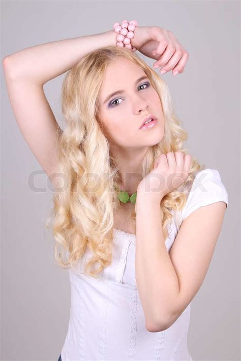 Young Blonde Girl Posing In Studio Stock Image Colourbox