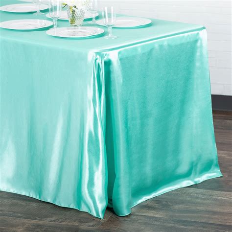 Satin Rectangular 90 X 132 Inch Tablecloth Light Turquoise At Cv Linens