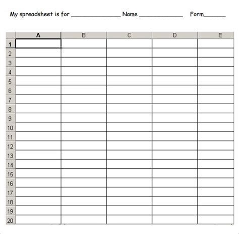 A Printable Spreadsheet Is Shown In The Form Of A Sheet With Numbers
