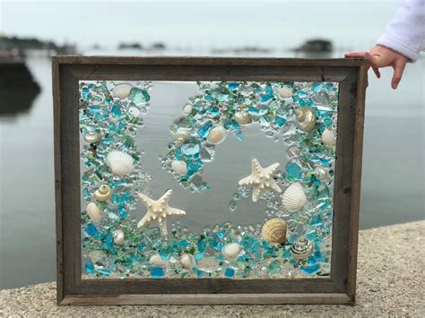 23 X 19 Large Beach Glass Coastal Windowmixed Etsy Sea Glass Mosaic Sea Glass Crafts Sea