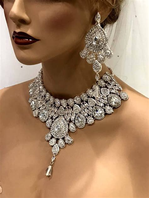 Elegant Kundan Bridal Necklace Set Indian Choker With Earrings Crystal