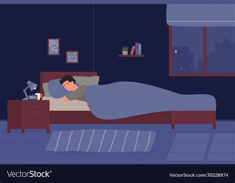 Young Man Sleeping In His Bed Cartoon Boy Room Vector Image