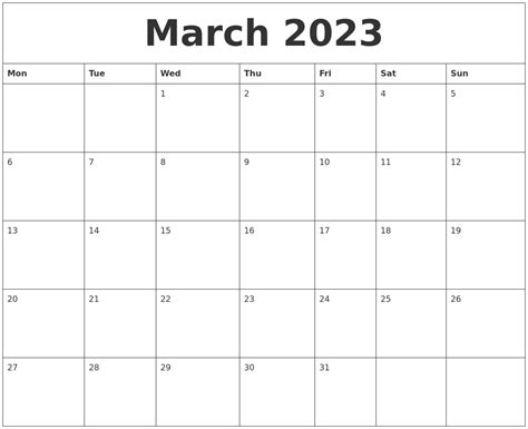 March 2023 Calendar