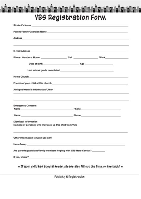 Vbs Registration Form Printable Pdf Download